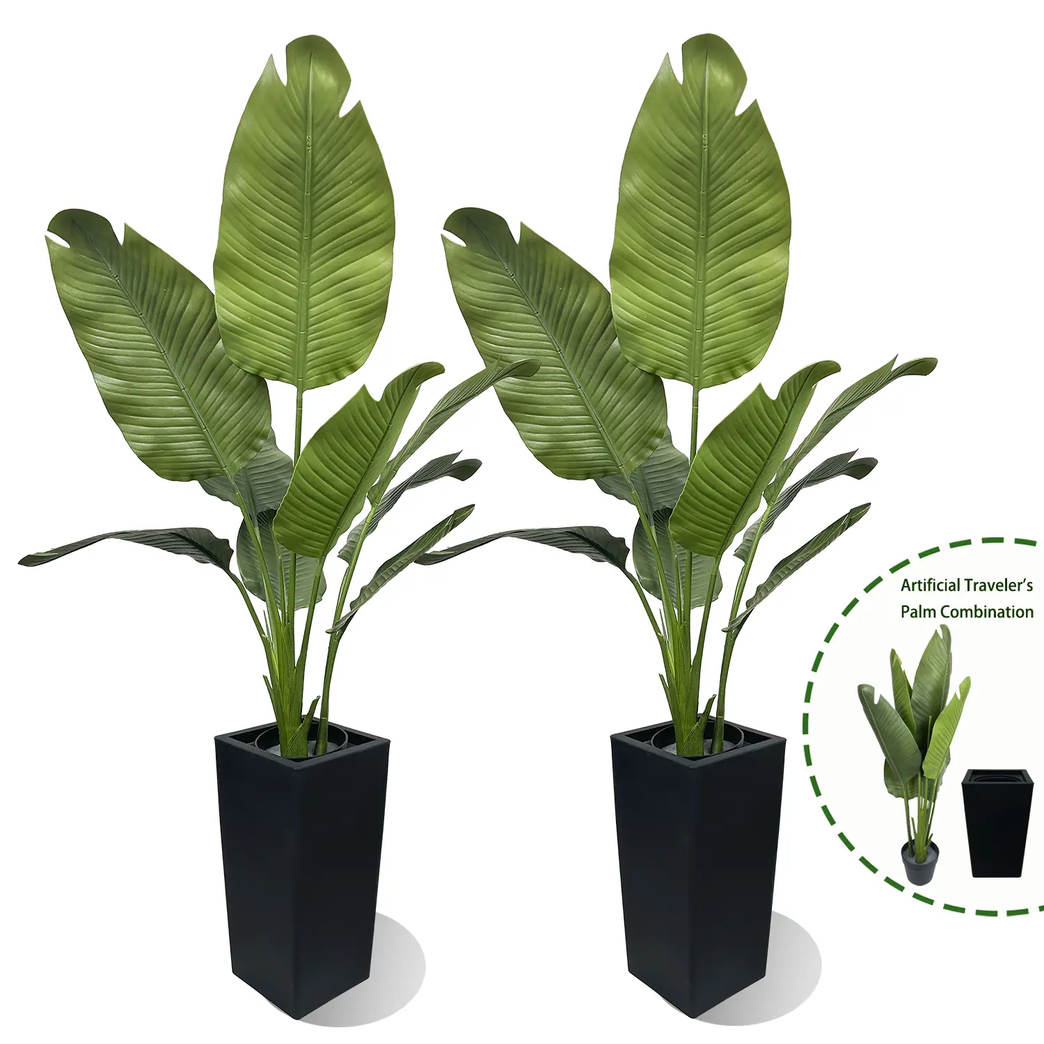 2-Pack 5ft Decorative Plastic Artificial Traveler's Palm Trees with Black Planters, Realistic Faux Banana Leaf Tropical Greenery for Indoor Home Decor, Back to School Trend Garage Earth Day Gardening Gifts