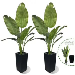 5ft Artificial Traveler's Palm Trees with Black Planter(2 Pack), Realistic Faux Banana Leaf Plants, Fake Tropical Greenery for Indoor Outdoor Home Decor wedding flowers gardening gifts tiktokshopspringglowup