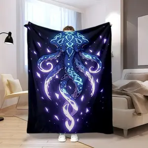 Glowing Octopus printed cute cartoon plush blanket suitable for all seasons, soft and comfortable sofa mattress, office outdoor blanket, camping travel home blanket, Black Friday Christmas holiday gift A159