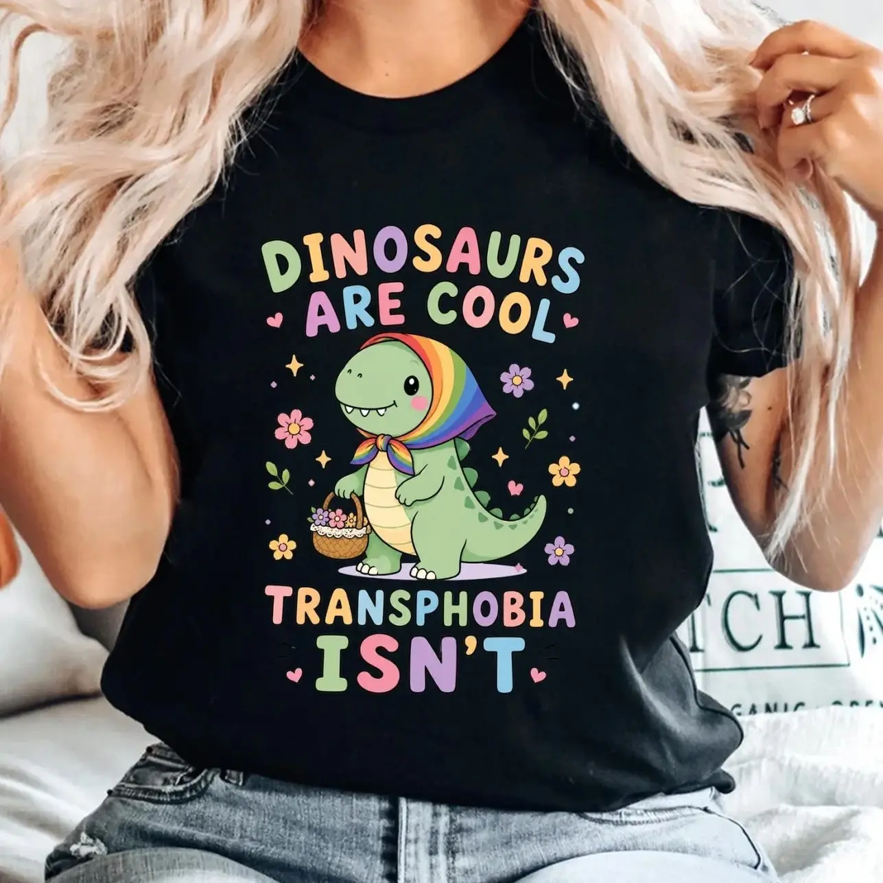 Dinosaurs Are Cool Transphobia Isn't Shirt, Rainbow Grandma Dino Tee, LGBTQ Ally Gift, Cute Dinosaur Pride Shirt, Inclusive Equality Apparel W
