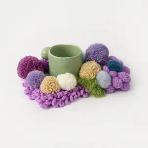 Aurora - Handmade Tufted 3D Pink Colorful Coaster, Gift Idea, Handmade, Nature Inspiration, Bar Coaster, Table Coaster, Baverage, Wine, Tableware -    ChillFuzz cup coaster