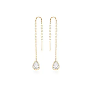 Ettika Barely There Chain and Crystal Dangle Earrings – 18k Gold Plated or Rhodium Threader Earrings with Cubic Zirconia Sparkle
