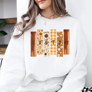 Fall Vibes Sweatshirt, Custom Retro Autumn Crewneck, Cozy Thanksgiving Sweater, Floral Plaid Patchwork Pullover, Personalized Fall Outfit