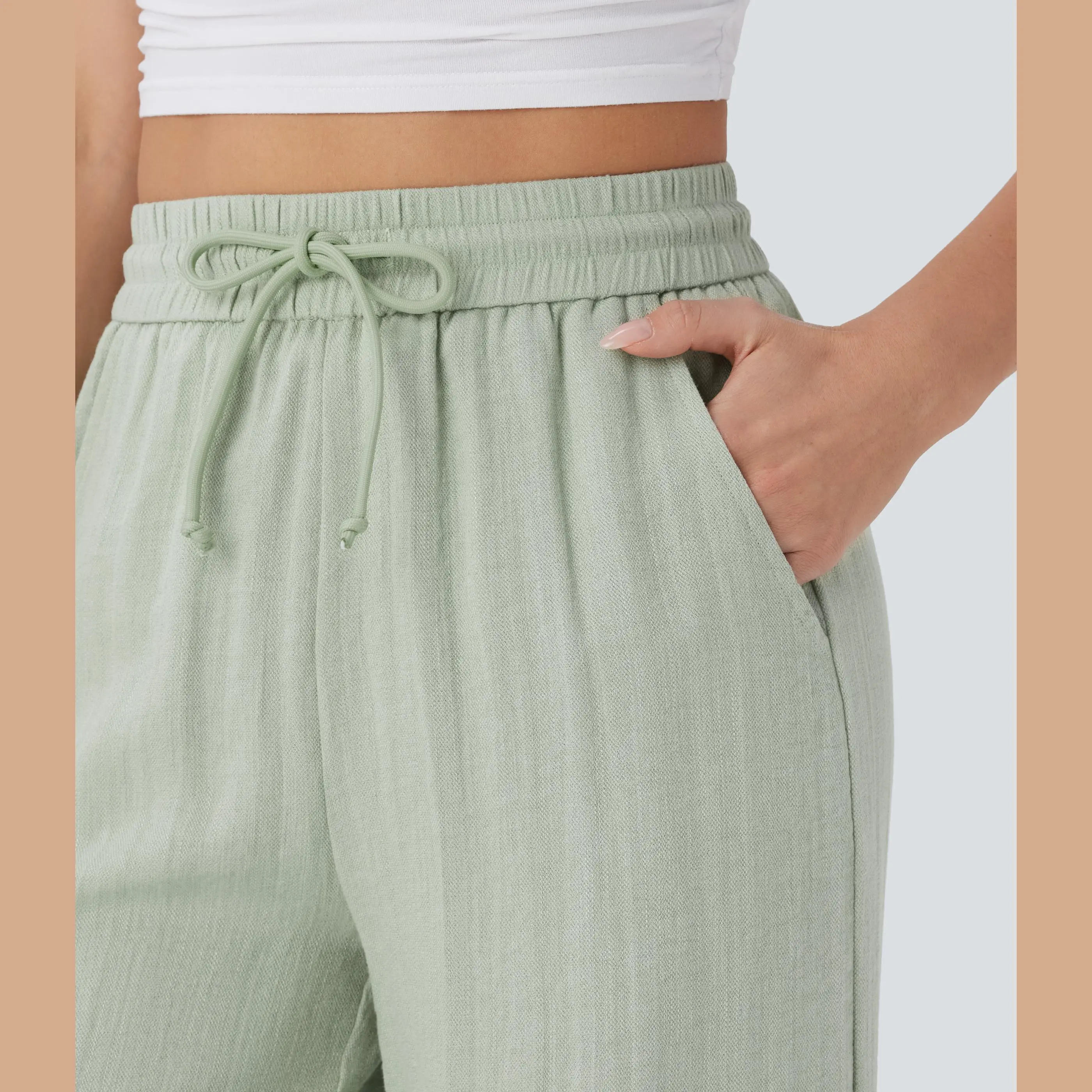 【Creator's Pick】Halara High Waisted Drawstring Pocket Wide Leg Casual Linen-Feel Pants #summervibes 【Creator's Pick】Halara High Waisted Drawstring Pocket Wide Leg Casual Linen-Feel Pants #summervibes