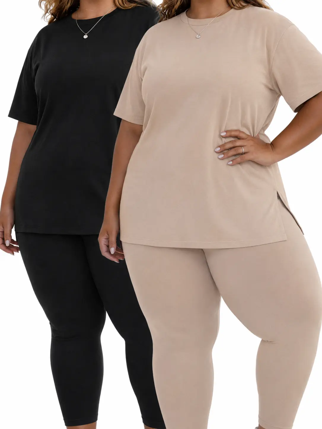 Women's Plus Size Maternity Lounge Set, Soft Stretch 2-Piece Crew Neck Outfit with Tunic Top and Leggings for Pregnancy and Postpartum, Maternity Outfits