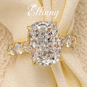 Effinny 9.0ct/4.5ct Elongated Cushion Cut Golden Engagement Ring In Sterling Silver,5A Grade Cubic Zirconia Women's Promise Ring, Anniversary Ring for Women Outdoorfun