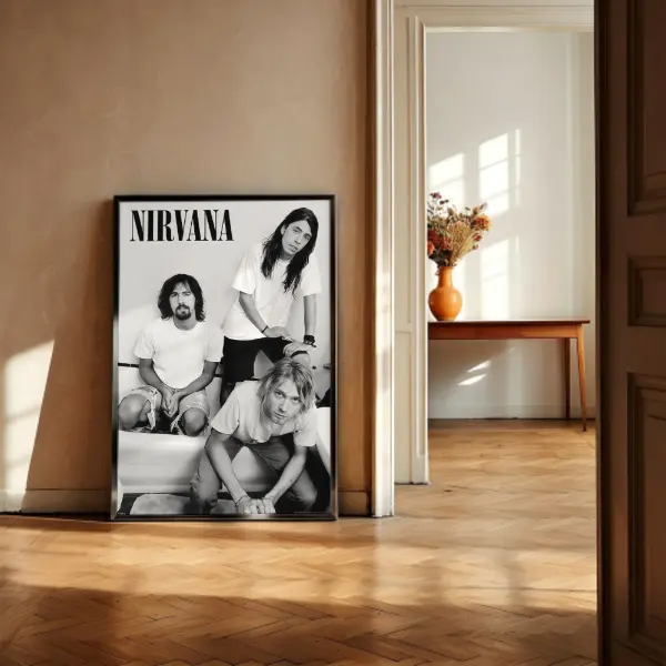 Nirvana - Band PosterBlack White Grunge Rock Band Poster 90s Alternative Music Group Photo Wall Art Vintage Style Print for Bedroom Studio Music Room Office Dorm Gift for Rock Fans