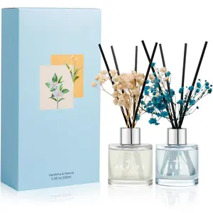 Freesia Gardenia Scent Diffuser, 3.4 oz Reed Diffuser with Dried Flower for Bathroom Small Place, Last up to 60 Days