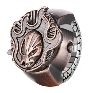 OIDEA Halloween Flame Skull Stretch Ring Watch with Analog Numeral Dial, Openable Flaming Skull Top, Unisex Vintage Novelty Costume Watch