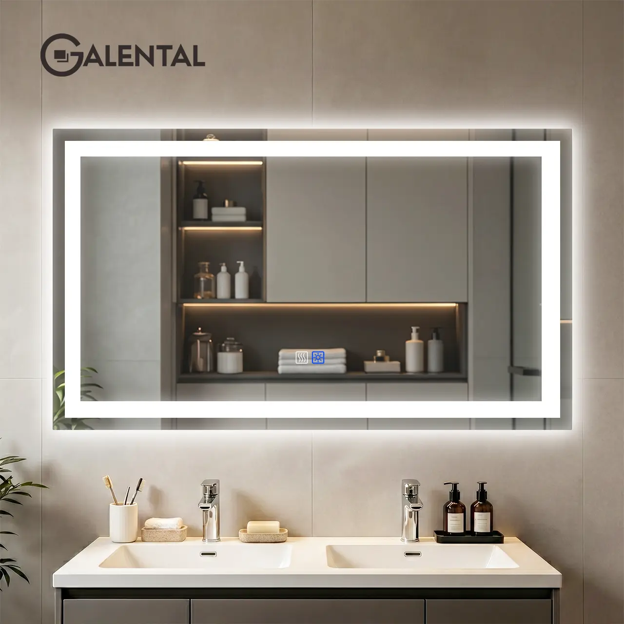 GALENTAL 48x32 LED Bathroom Mirror with Lights, Over Sink Vanity Mirror, Dimmable Touch Control 3-Color, Options Wall Mounted, Defoggin, Memory, Timing, Tempered Glass Modern White Decor Home Interior, Dealsforyoudays