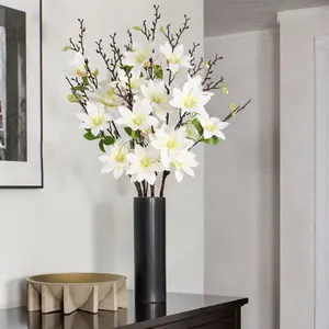 New 4pcs Artificial Orchid Flower 33.46'' Real Touch Faux Magnolia with Long Stem, 3D Latex Fake Flowers Bouquets for Wedding Table Centerpiece Floral Arrangements Home Party Deco Decor Decorative