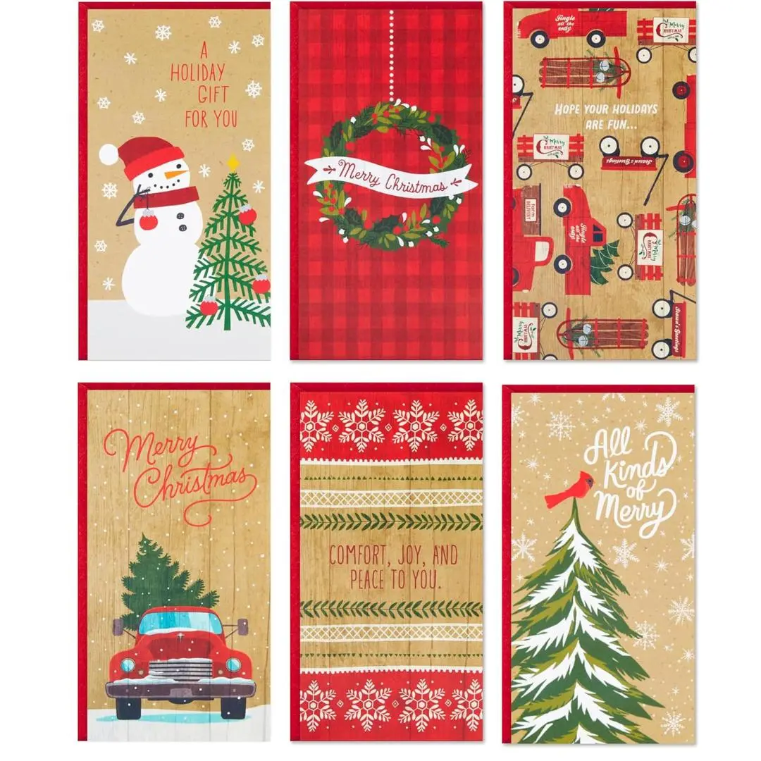 Christmas Gift Card Holders or Money Holders Assortment, Rustic (36 Cards with Envelopes)
