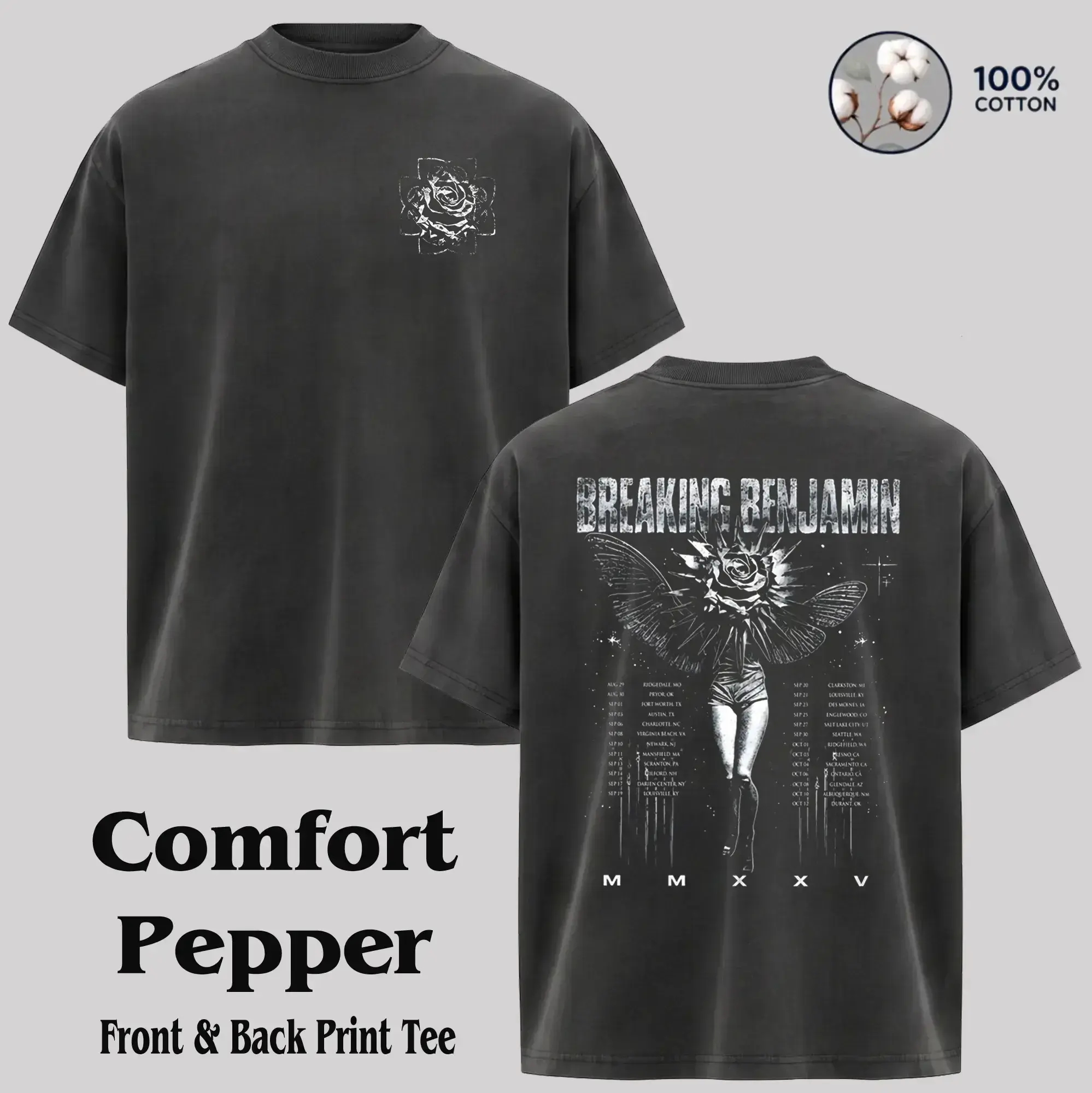 [Collection] Breaking Benjamin Vintage Metal Rock Band Short-Sleeve T-Shirt - Retro Fitted Crewneck Top, 90s Grunge Aesthetic, Alternative Band Merch, Casual Streetwear Tshirt Menswear Classic Graphic