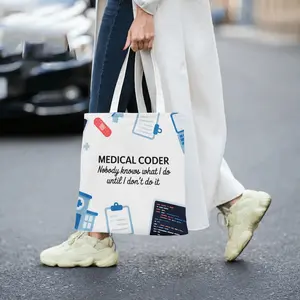 Medical Coder Canvas Tote Bag Funny Healthcare Professional Career Statement Printed Shoulder Bag Creative Medical Office Commuting Bookbag Durable Large Capacity Student Schoolbag Unique Gift for Medical