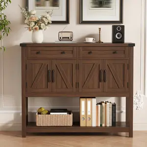 47" Buffet Sideboard, Farmhouse Console Table with 2 Drawers & Barn Doors for Kitchen, Dining Room & Entryway