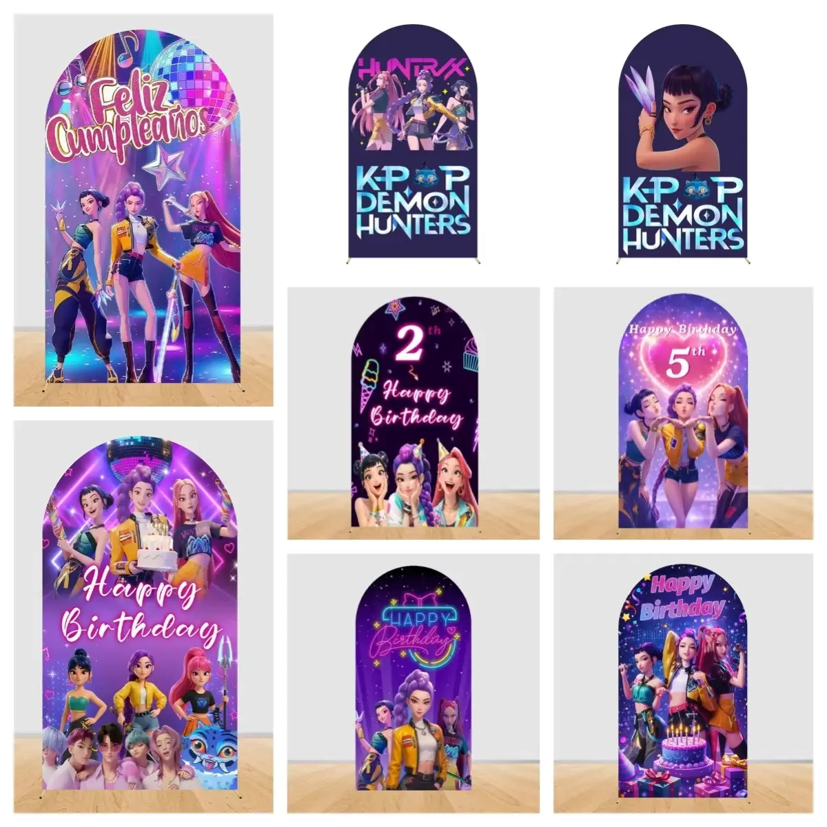 KPop Devil Hunter Arch Background Cover Adult Children Girls Birthday Party Double-Sided Photography Custom Name Decor Studio