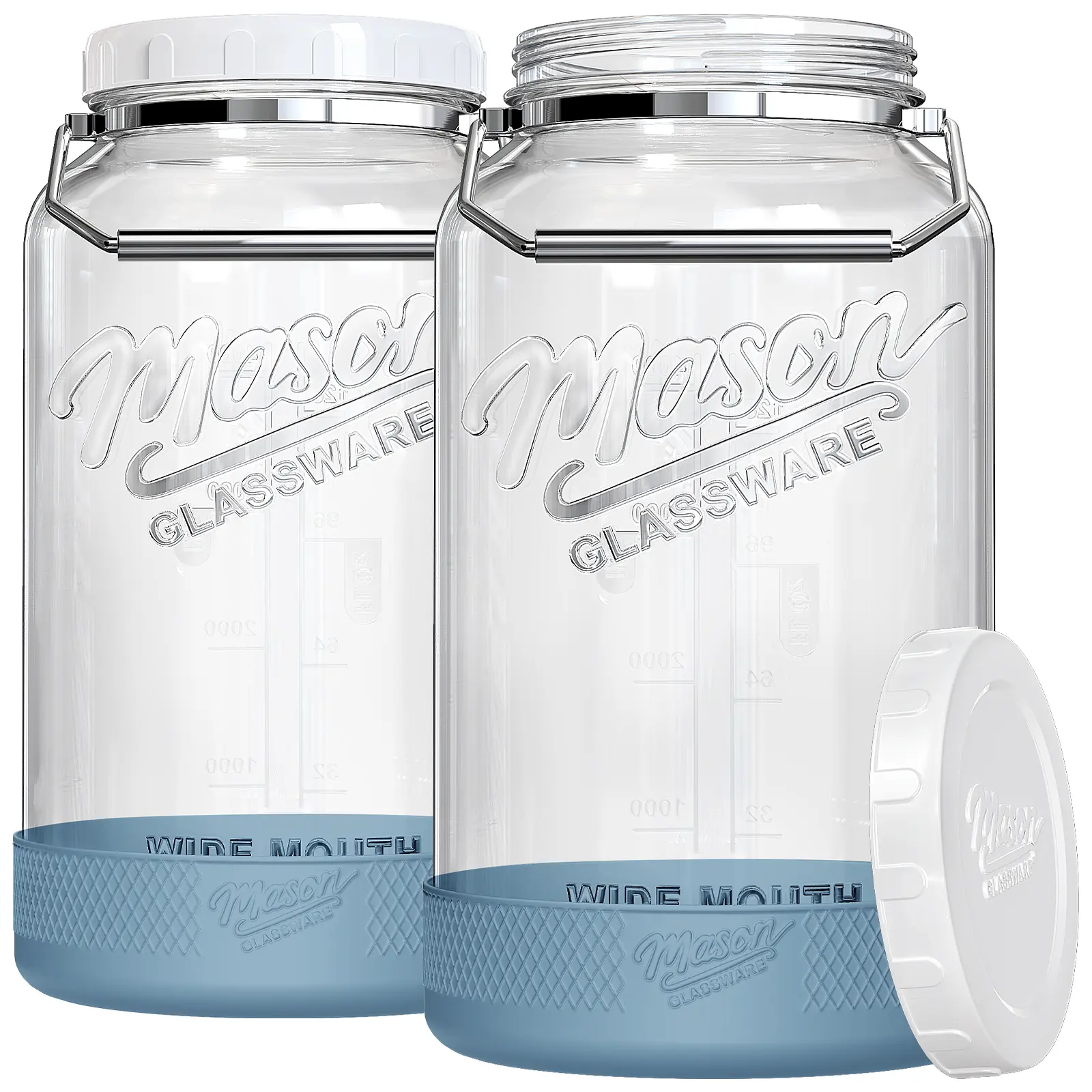 2 Pc 1.5 Gallon Huge Glass Jar with Airtight Lid, Wide Mouth Large Mason Jars for Fermenting, Pickling, Canning, Water Glassing Eggs, Kombucha, and Food Storage – with Handle & Scale Marks