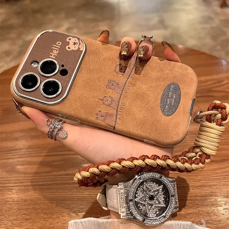 Cute Warm-Tone Silicone Bear Casing - Anti-Fall Protector with Camera Lens Protection for Customized iPhone 14/15/16 Pro Max Smartphone Accessories