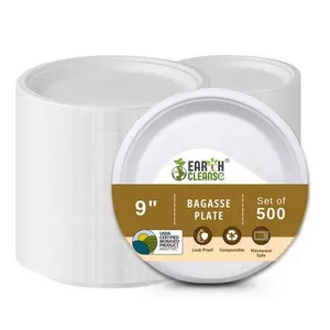 Compostable Sugarcane Bagasse Round Plates - 9 Inch Pack of 500