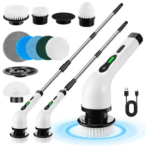 Electric Spin Scrubber, Cordless Electric Cleaning Brush with 9 Replaceable Brush Heads & Adjustable Extension Handle, Household Cleaning Tool for Shower Sink Kitchen Floor Car, Rechargeable Spin Scrubber