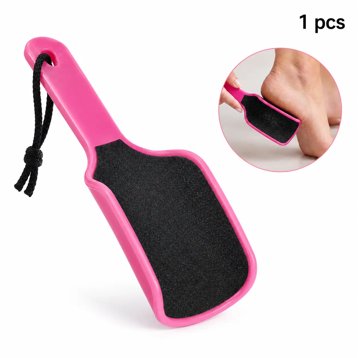 Double-Sided Foot File and Callus Remover, Coarse and Fine Pedicure Scrubber with Ergonomic Handle for Removing Dead Skin from Dry, Cracked Heels and Rough Feet, Wet and Dry Foot Care Tool, Pink