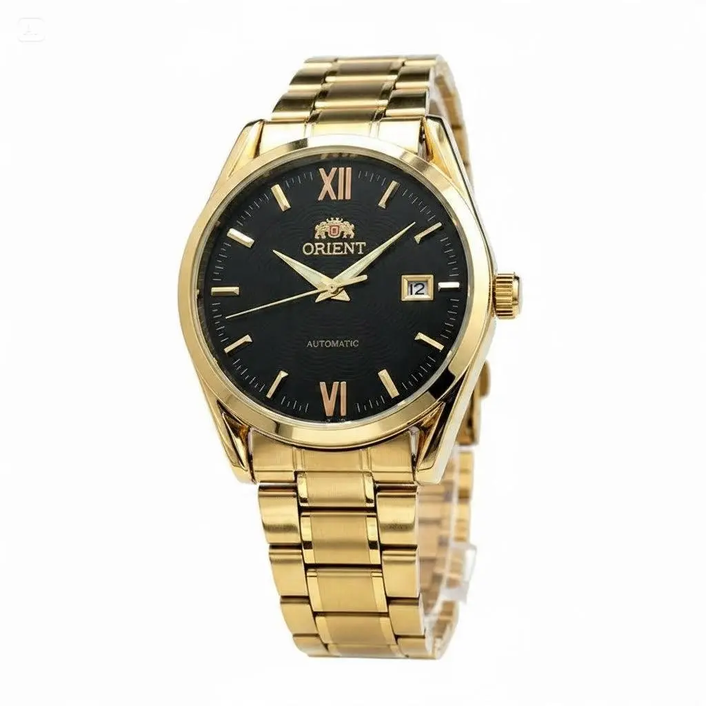 Orient Men's Automatic Mechanical Wrist Watch - Gold-Tone Stainless Steel Bracelet, Black Dial, Men's Fashion Watch Accessory