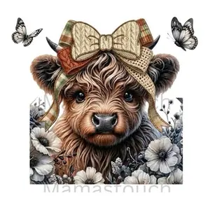 Highland Cow Flowers and Butterflies - DTF Transfer - THIS IS NOT A T-Shirt or Digital Product