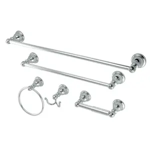 212 MAIN 18x24 in. Santa Fe 5-Piece Bath Combo - Polished Chrome Bathroom Decor Set with Towel Bar, Ring Hook, Paper Holder, Towel Storage, Zinc Alloy Build, Concealed Screws & Mount Hardware