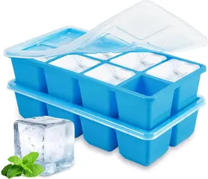 Large Ice Cube Trays,  2 Pack   Ice Cube Molds with Lid for Freezer, Easy Release 16 Big Square Ice Trays for