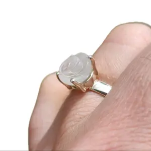 Sterling Silver Hand Carved Rainbow Moonstone Rose Ring