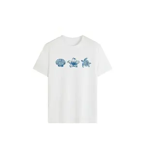 Unisex Summer New Simple Letter, Sea Animal, Turtle Shell, Floral Casual Vacation Loose Fit Round Neck Light Blue Short Sleeve T-Shirt, Fashionable For Daily And Vacation Wear