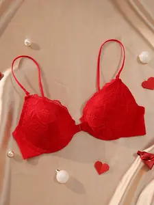 Women's Lace Chic Elegant Underwire Scalloped Push Up Bra,Medium spport Add Cup Plunge Deep V Breathable Backless, Adjustable Straps,Solid Floral Pattern, for Daily wear Dates