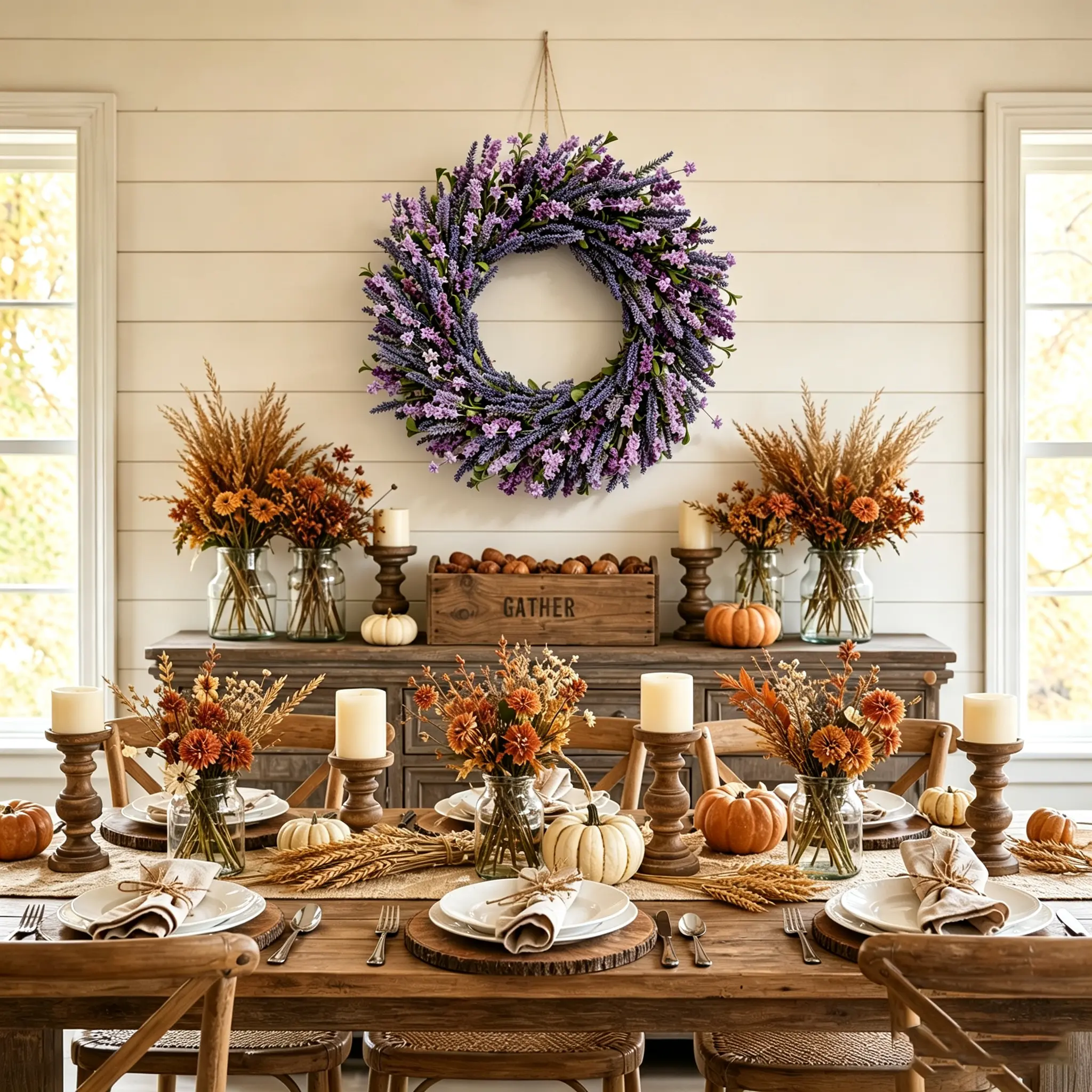 CIR OASES Purple Wreath Fall Table Centerpiece - Rustic Festive Home Decoration for Cozy Dining Experiences