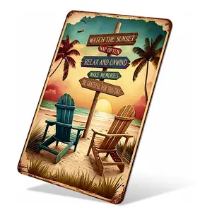 Beach Sunset Relaxation Metal Sign "WATCH THE SUNSET NAP OFTEN RELAX AND UNWIND" Retro Wall Art Home Decor, Beach House Decor for Coastal Lovers, 8×12 Inch Aluminum, Vintage Rustic Style, Ideal Gift for Beach & Vacation Enthusiasts