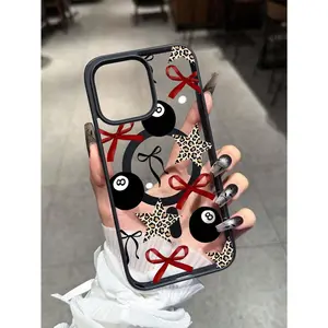 Black Billiard, Leopard Print, Star Pattern Printed Black Magnetic Ring Phone Case Compatible With IPhone 17,16,15,14,13,12,11,X,Xs,XsMax, Suitable As Birthday Gift, Girlfriend, Boyfriend Or Self-Use Waterproof Shockproof Anti-Fall Scratch Resistant
