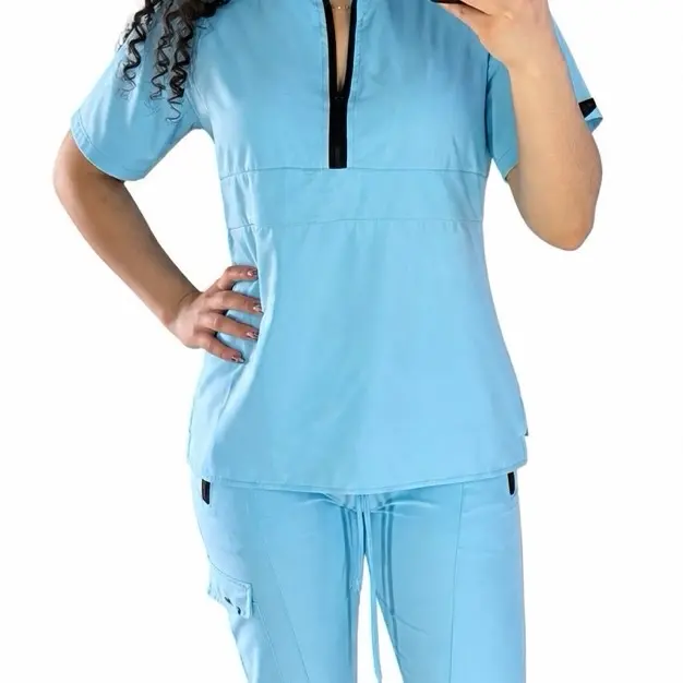 (Solo el Top) Royal ScrubWear-Nyah- Lightweight, zip front, Stretch Uniform Top for Medical Professionals (Top Only)