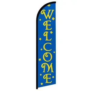 Windless Curved Banner Flag, Stars Blue Star-Designed Polyester Festive & Party Backdrop for Home Supplies, Star Pattern