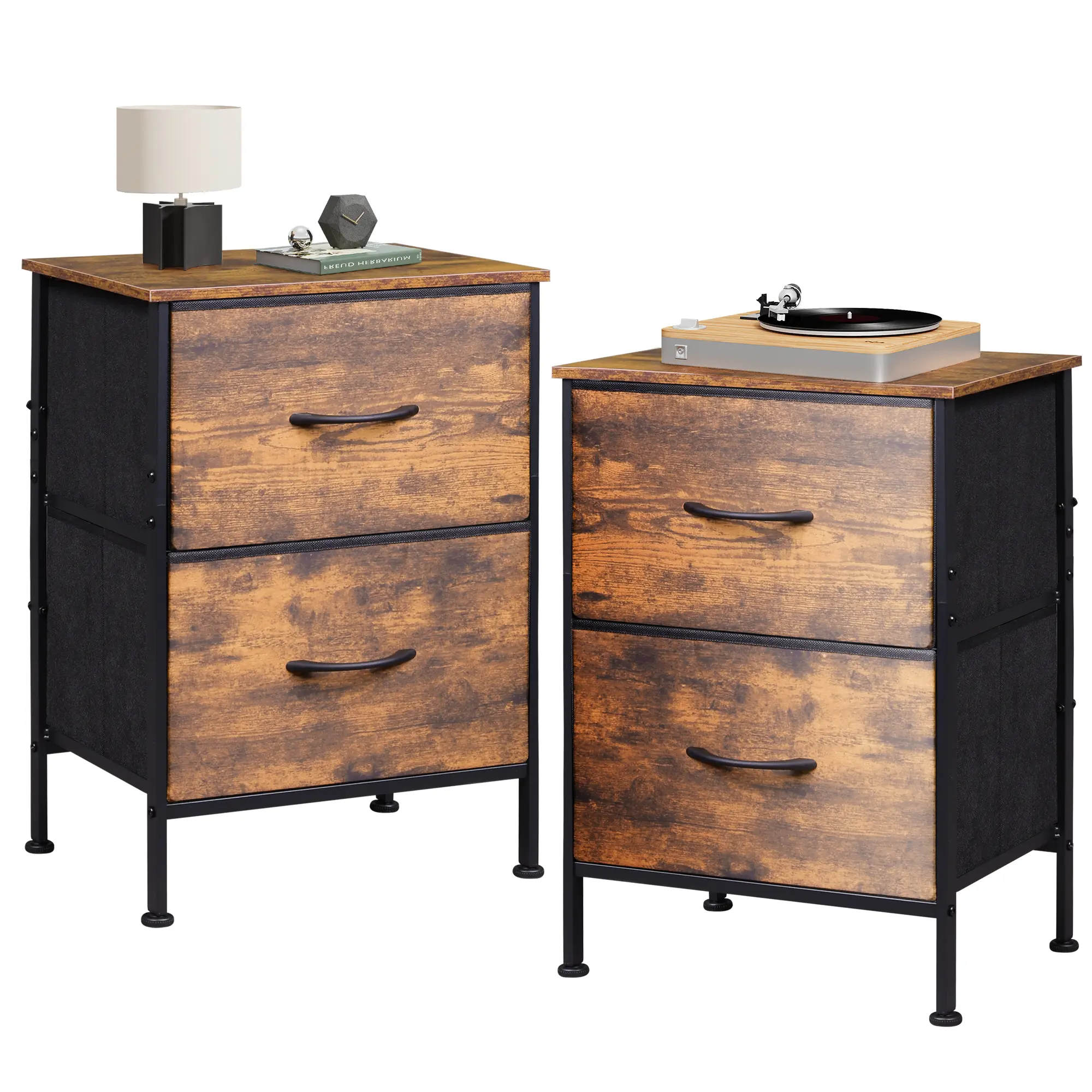 WLIVE Nightstand Set of 2, 2 Drawer Dresser for Bedroom, Dresser with 2 Drawers, Bedside Furniture, Night Stand, Table with Fabric Bins Organization Apothecary Cabinet