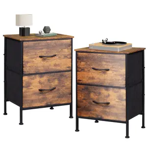 WLIVE Nightstand Set of 2, 2 Drawer Dresser for Bedroom, Dresser with 2 Drawers, Bedside Furniture, Night Stand, Table with Fabric Bins Organization Apothecary Cabinet