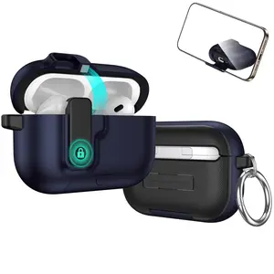 For Airpods Pro 3 New Earphone Case with Phone Stand Design Magnetic Automatic Lock Sand Stone Material Cleaning Kit Included Keychain