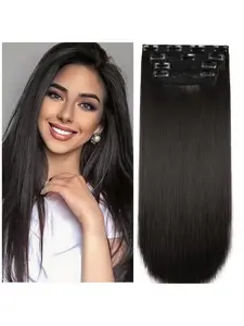 4pcs Set 's Straight Synthetic Hair Extensions with Clip-In Technology - -Looking Straight Hair Strands, Clip-On Extensions for Short/Long Hair (No Glue/Heat), Instant Volume & Length, Synthetic Hair Pieces