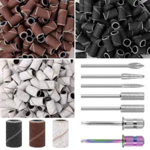 Sanding Bands for Nail Drill 300Pcs, w/ 7Pcs Nail Drill Bits, 150#180#240#Grit Nail Sanding Bands for Manicures Pedicures, Electric Nail File Bits