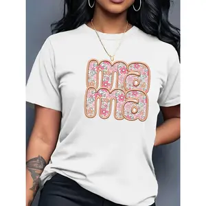100% cotton, printed T-shirt, short-sleeved casual round-neck top, women's spring/summer clothing, soft and comfortable, versatile for everyday wear, suitable for all seasons