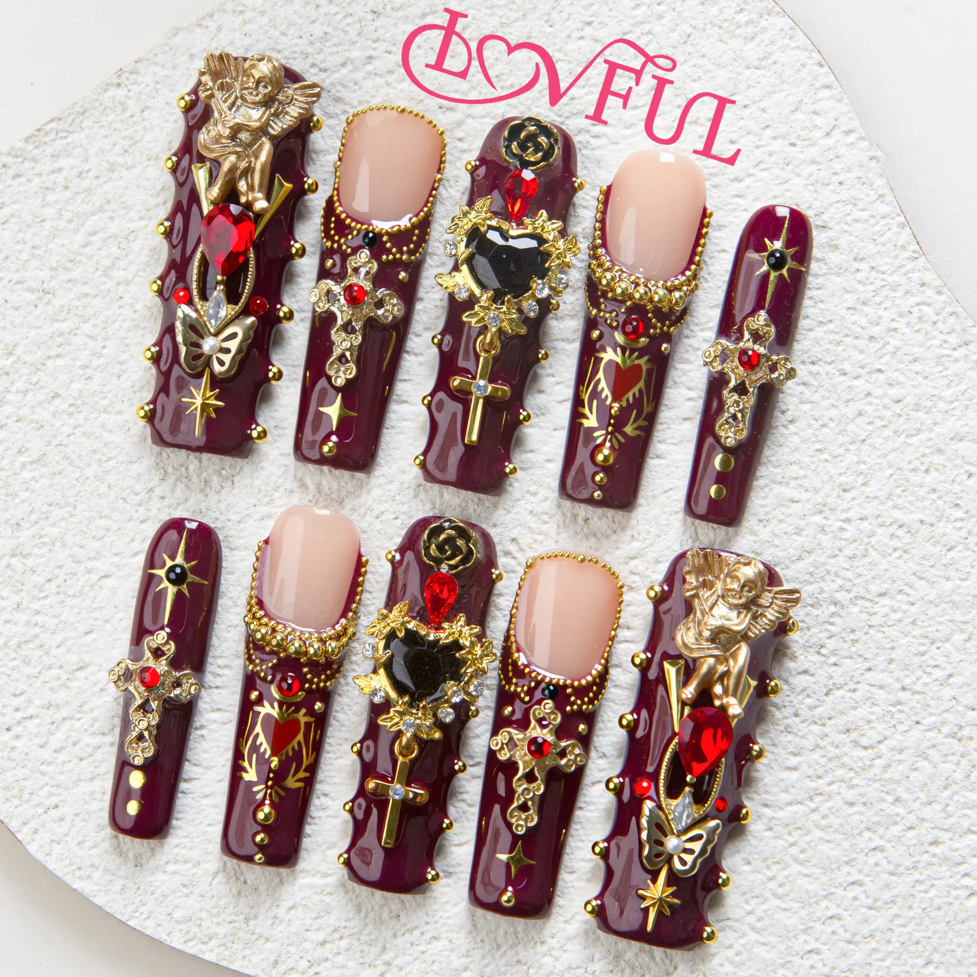 Lovful | H333 Gothic Romance Handmade Acrylic Press On Nails | 10PCS Reusable Salon Quality 2025 New #DealsForYouDays