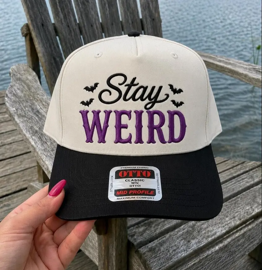 Halloween Town Embroidered Hat, Stay Weird Funny Spooky Night Two Tone Cap, Trick Or Treat Cosplay Gif For Her/Him