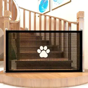 Portable Folding Pet Safety Gate, Durable Mesh Barrier for Dog Isolation and Protection, Easy To Install, Space-saving, and Compact Design, Paws Pattern