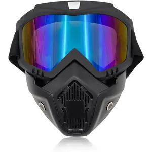 Motorcycle Goggles, Windproof Dirt Bike Helmet Riding Goggles with Removable Face Mask, Motorcycle Accessories (Colorful)