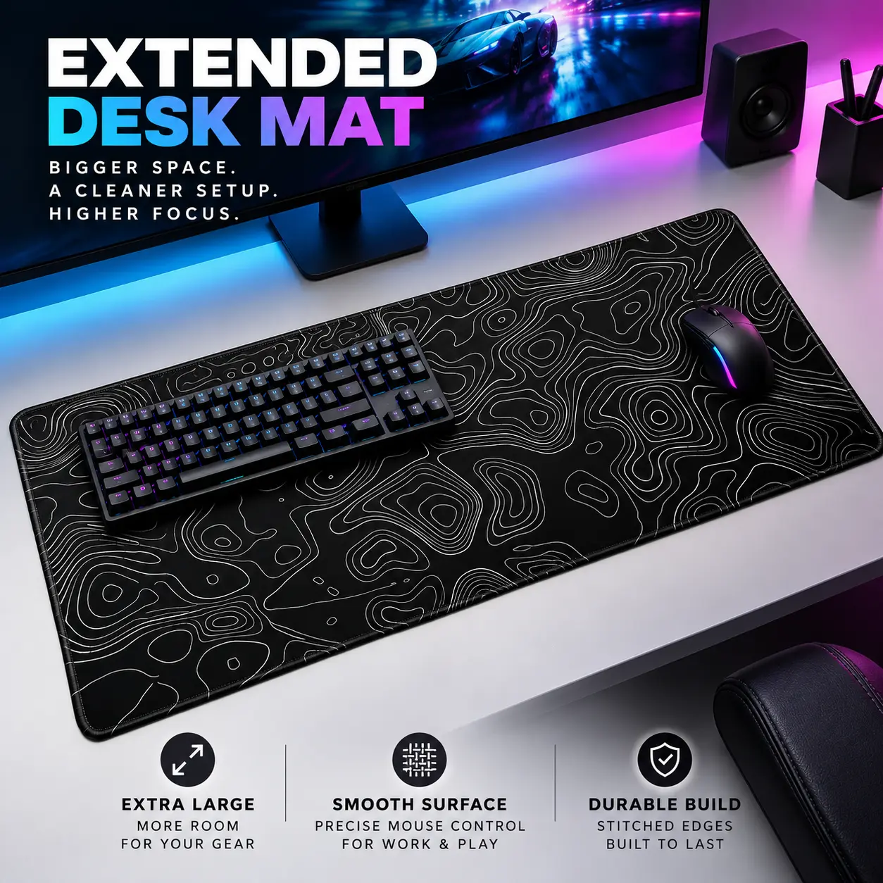 KTRIO Large Rectangular Extended Keyboard Mouse Pad Desk Mat - PC Accessories, Office Accessories, Micro-Weave Fabric for Precise Control, Non-Slip Rubber Base, Reinforced Stitching, Water-Resistant, Easy to Clean