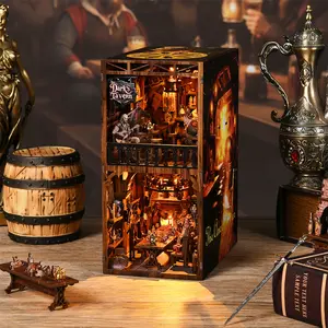 [The Ancient Bar]DIY Book Nook Kit Book Nook Kits for Adults 3D Wooden Puzzle Dollhouse Booknook Bookend Miniature Model Building Bookshelf Insert Alley wooden house kit craft enthusiast