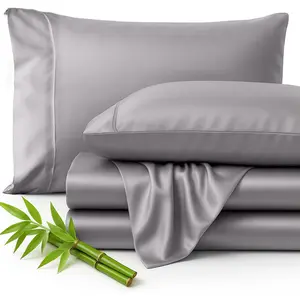 LUX Décor 4 Piece Full Sheet Set– 100% Viscose Derived from Bamboo Sheet Set - Cooling & Breathable, Luxuriously Soft Feel Bedsheet Sets (Grey)